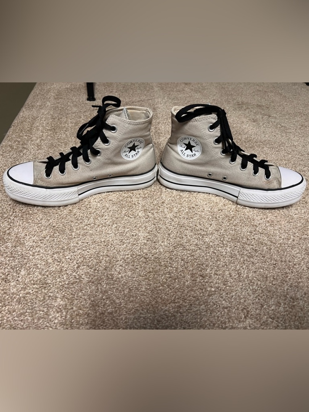Converse All Star High Top Platform Sneakers - Light tan Canvas with Black Laces
